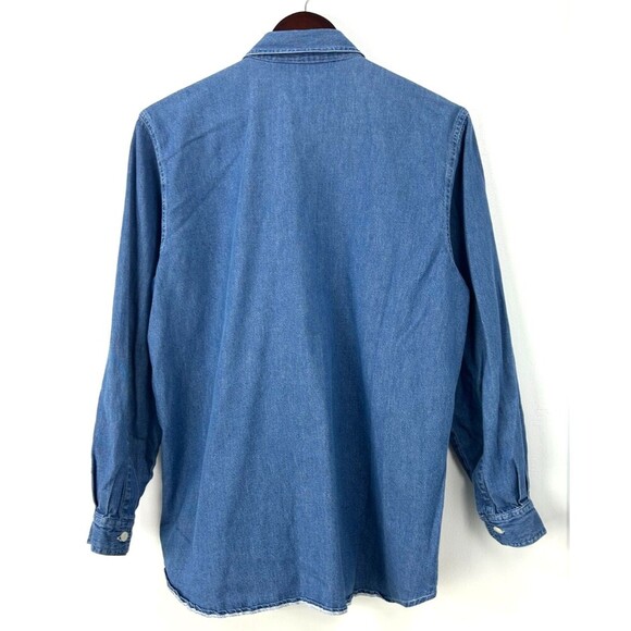 Cabin Creek Womens Button Up Shirt Long Sleeve Ruffle Chambray Sz L 1042E4 - Picture 6 of 10
